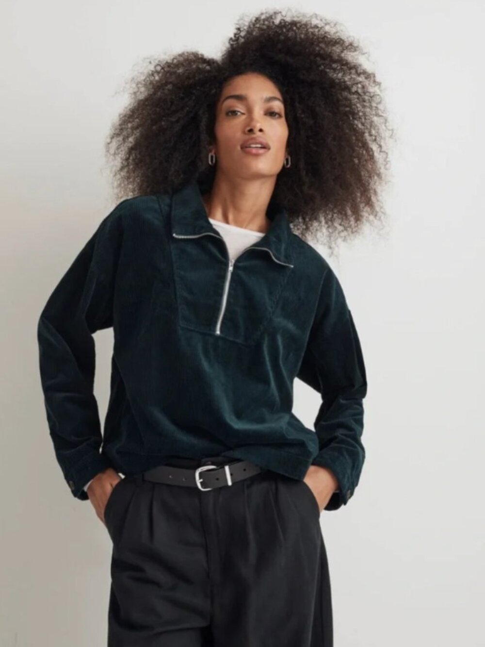 Madewell | Corduroy Half-Zip Pullover Jacket Top in Ancient Forest Green Size XL
